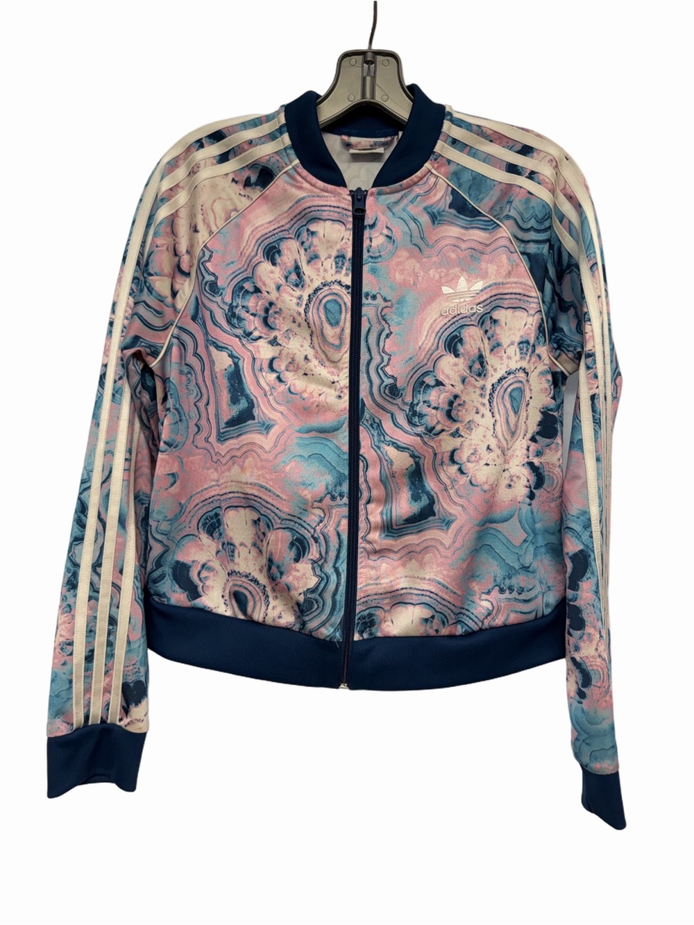 Adidas Originals Girls XL Pink Blue Marble Print Track Jacket Full Zip